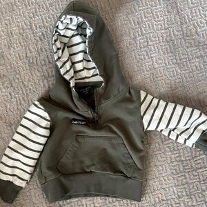 Little Bipsy Olive Hoodie with Black and White Striped Sleeves